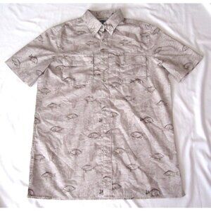 Men's Chaps Polyester Button Fish Print Short Sleeve Shirt Sz S (MT724)